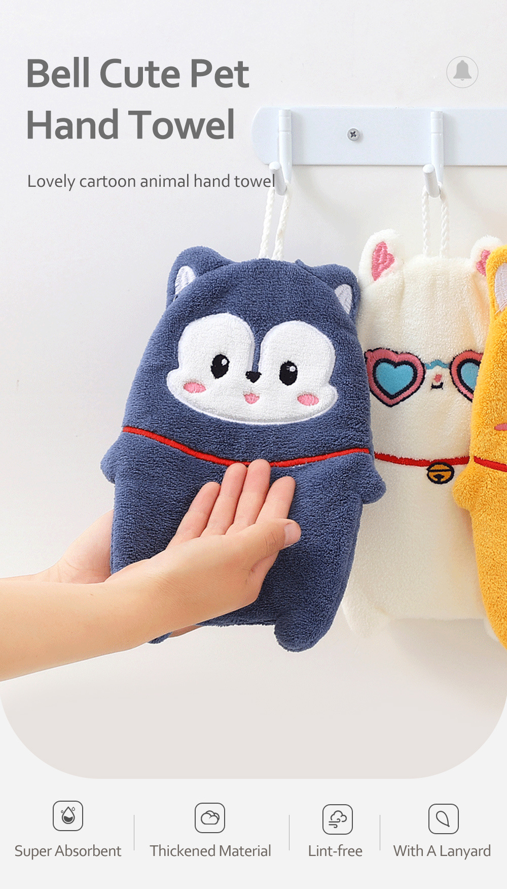 Personalized Cute Pet Bell Hand Towel-1